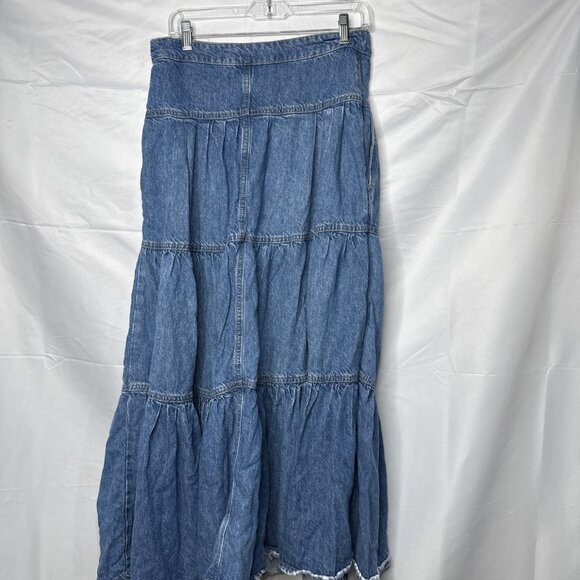 Free People We The Free Dreamweaver Maxi Skirt Sz L Blue DenimTiered Jean - Picture 8 of 12